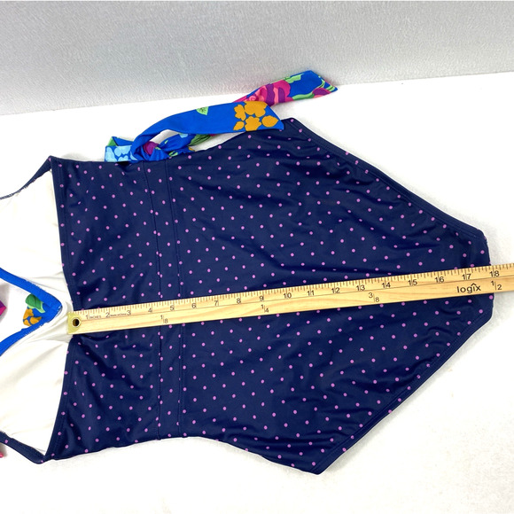 Matilda Jane Swimsuit Womens Medium Blue Polka Dot Floral Bathing Suit 1‎ Piece - Picture 4 of 9